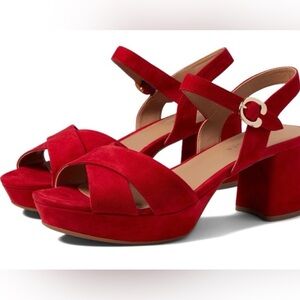 Aerosoles Cosmos Platform Heel Red Suede Women's Sandals sz 8Like New